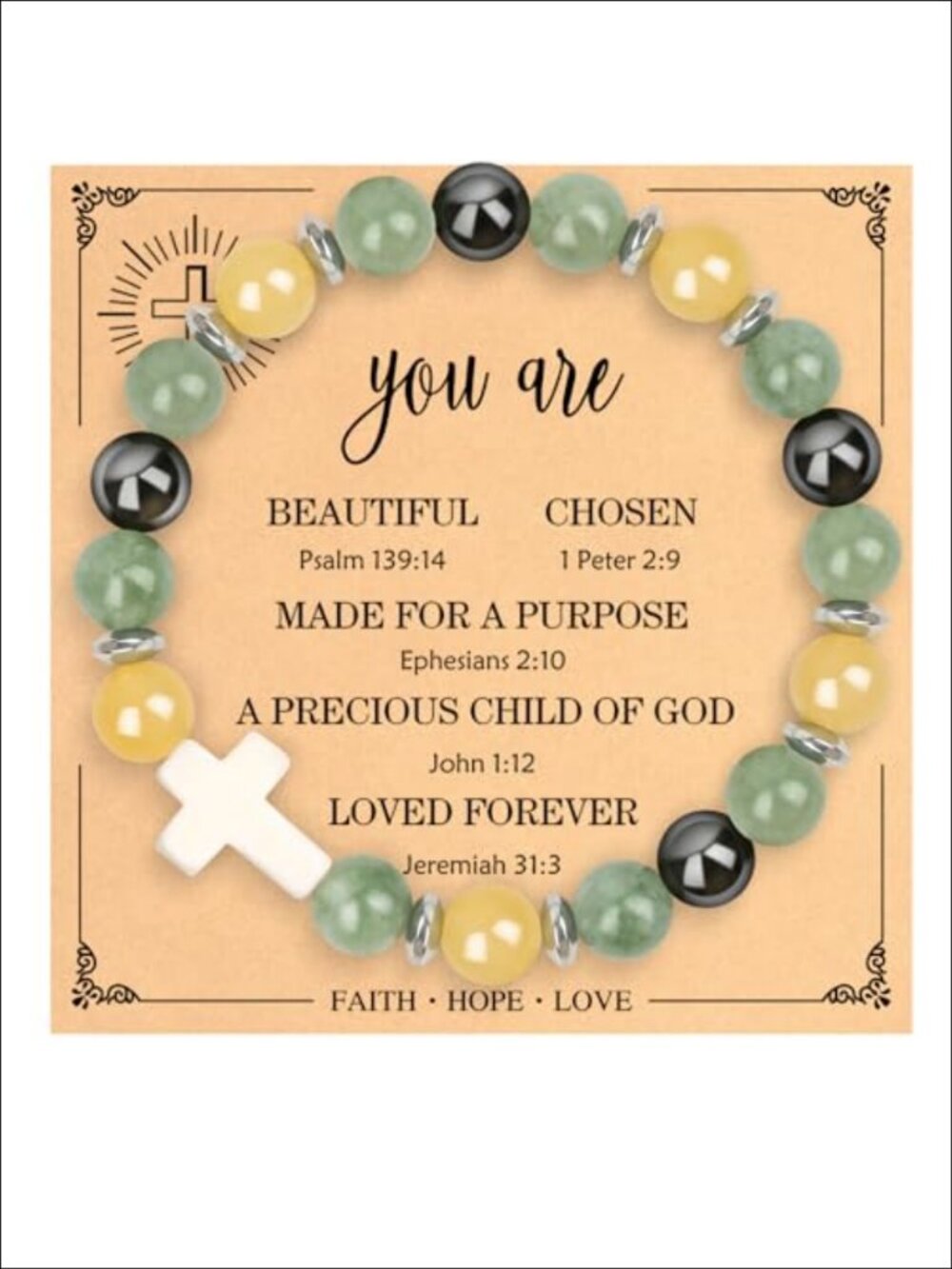 Natural Stone Cross Bracelet Religious Christian Gift Adjustable Link